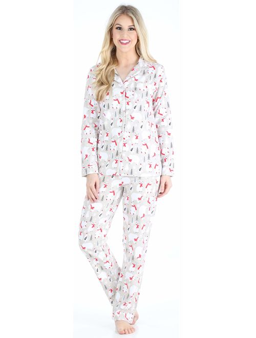 PajamaMania Women's Cotton Flannel Long Sleeve Pajamas PJ Set