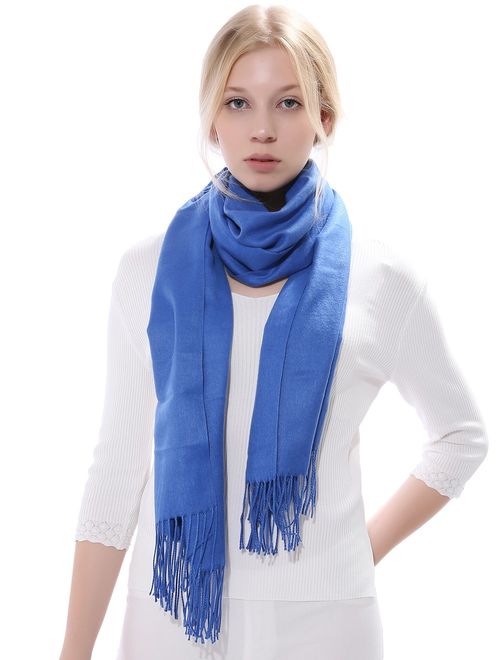 Anboor Cashmere Feel Blanket Scarf Super Soft with Tassel Solid Color Warm Shawl for Women