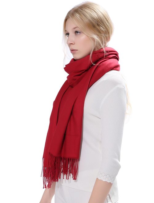 Anboor Cashmere Feel Blanket Scarf Super Soft with Tassel Solid Color Warm Shawl for Women