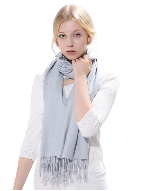 Anboor Cashmere Feel Blanket Scarf Super Soft with Tassel Solid Color Warm Shawl for Women