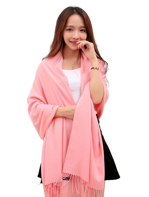 Anboor Cashmere Feel Blanket Scarf Super Soft with Tassel Solid Color Warm Shawl for Women