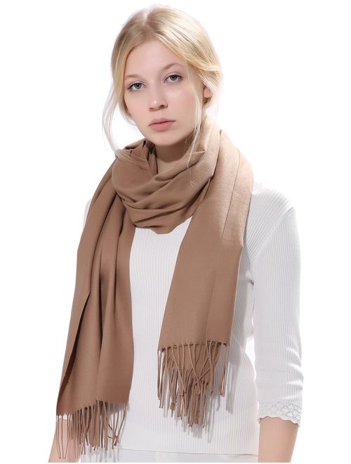 Anboor Cashmere Feel Blanket Scarf Super Soft with Tassel Solid Color Warm Shawl for Women