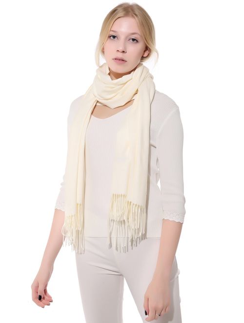 Anboor Cashmere Feel Blanket Scarf Super Soft with Tassel Solid Color Warm Shawl for Women