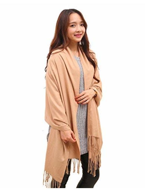 Anboor Cashmere Feel Blanket Scarf Super Soft with Tassel Solid Color Warm Shawl for Women