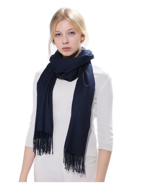 Anboor Cashmere Feel Blanket Scarf Super Soft with Tassel Solid Color Warm Shawl for Women