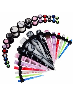 BodyJ4You 32PC Gauges Kit Ear Stretching 14G-0G Multicolor Marble Acrylic Taper Plug Body Piercing