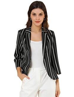 Women's Striped 3/4 Sleeves Open Front Notched Lapel Blazer