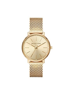 Women's Stainless Steel Quartz Watch with Leather Calfskin Strap