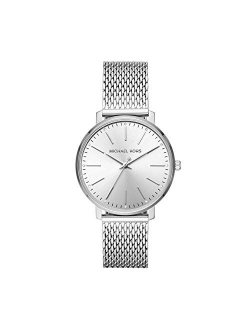 Women's Stainless Steel Quartz Watch with Leather Calfskin Strap