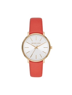 Women's Stainless Steel Quartz Watch with Leather Calfskin Strap