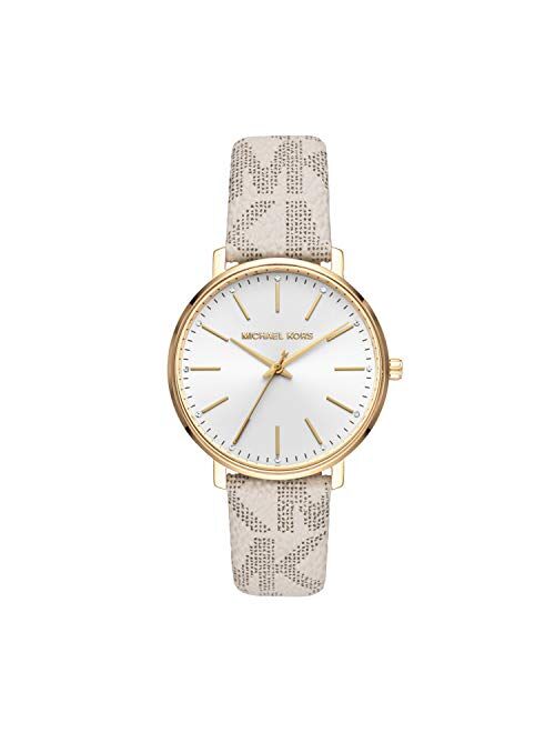 Michael Kors Women's Stainless Steel Quartz Watch with Leather Calfskin Strap