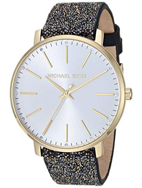 Michael Kors Women's Stainless Steel Quartz Watch with Leather Calfskin Strap