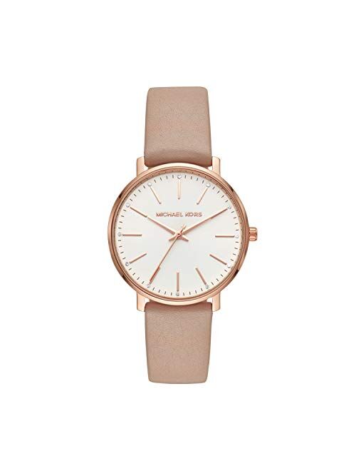 Michael Kors Women's Stainless Steel Quartz Watch with Leather Calfskin Strap