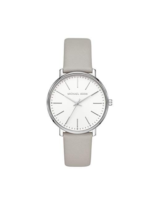 Michael Kors Women's Stainless Steel Quartz Watch with Leather Calfskin Strap