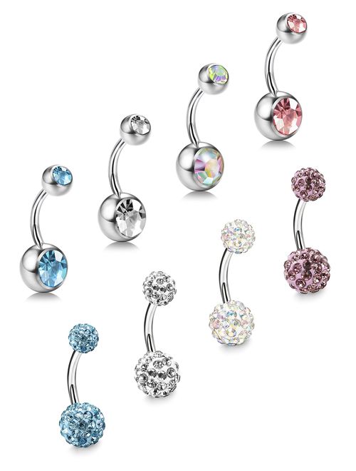 ORAZIO 4-8Pcs 14G Stainless Steel Belly Button Rings Screw Navel Bars Body Piercing