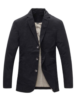 Men's Casual Three-Button Stripe Lined Cotton Twill Suit Jacket