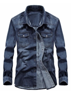 Men's Essential Button Down Long Sleeve Washed Denim Shirt