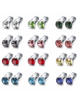 ORAZIO 12 Pairs Stainless Steel CZ Stud Earrings for Women Girls Cubic Zirconia Cartilage Stud Earring Screwback 4mm 6mm 8mm