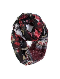 Scarfand's Romantic Rose Flower Print Lightweight Infinity Fashion Scarf & Head Wrap