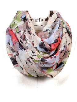 Scarfand's Romantic Rose Flower Print Lightweight Infinity Fashion Scarf & Head Wrap