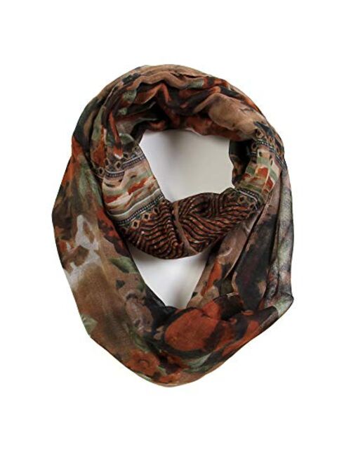 Scarfand's Romantic Rose Flower Print Lightweight Infinity Fashion Scarf & Head Wrap