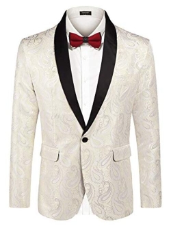 Mens Floral Tuxedo Jacket Paisley Shawl Lapel Suit Blazer Jacket for Dinner,Party,Wedding,Prom