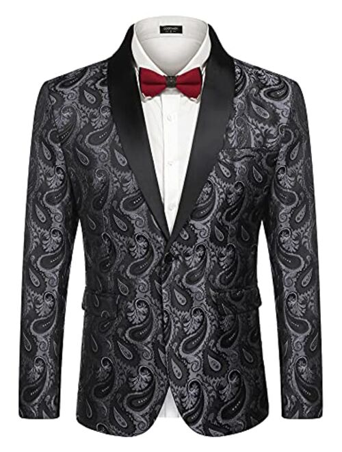 COOFANDY Mens Floral Tuxedo Jacket Paisley Shawl Lapel Suit Blazer Jacket for Dinner,Party,Wedding,Prom