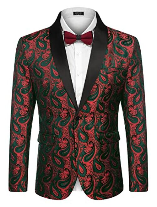 COOFANDY Mens Floral Tuxedo Jacket Paisley Shawl Lapel Suit Blazer Jacket for Dinner,Party,Wedding,Prom