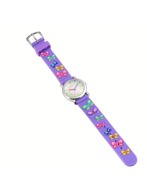 Jewtme Cute Toddler Children Kids Watches Ages 3-7 Analog Time Teacher 3D Silicone Band Cartoon Watch for Little Girls Boys