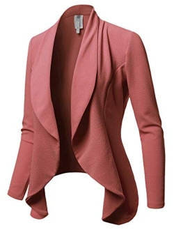 Women's Solid Formal Office Style Open Front Long Sleeves Blazer - Made in USA