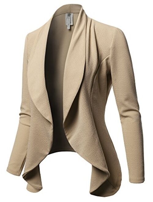 Women's Solid Formal Office Style Open Front Long Sleeves Blazer - Made in USA