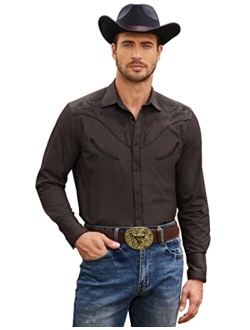 Men's Western Cowboy Embroidered Long Sleeve Button Down Shirt