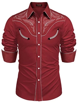 Men's Western Cowboy Embroidered Long Sleeve Button Down Shirt