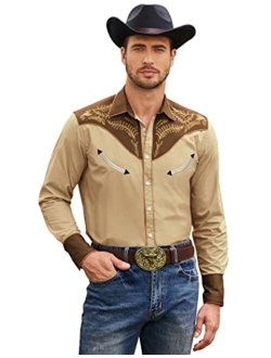Men's Western Cowboy Embroidered Long Sleeve Button Down Shirt