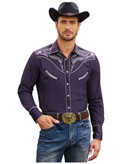 Men's Western Cowboy Embroidered Long Sleeve Button Down Shirt