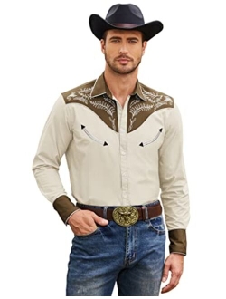 Men's Western Cowboy Embroidered Long Sleeve Button Down Shirt