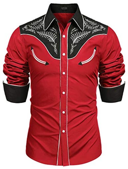 COOFANDY Men's Western Cowboy Embroidered Long Sleeve Button Down Shirt