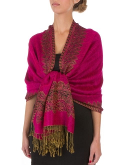 Sakkas Border Pattern Layered Reversible Woven Pashmina Shawl Scarf Wrap Stole