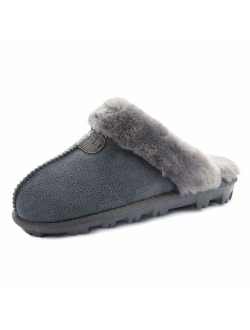 CLPP'LI Womens Slip on Faux Fur Warm Winter Mules Fluffy Suede Comfy Slippers