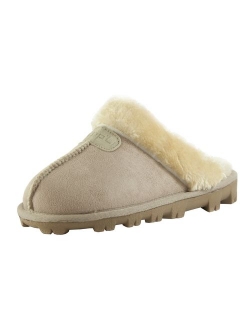 CLPP'LI Womens Slip on Faux Fur Warm Winter Mules Fluffy Suede Comfy Slippers