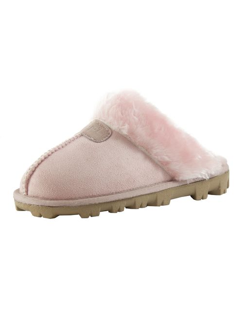 CLPP'LI Womens Slip on Faux Fur Warm Winter Mules Fluffy Suede Comfy Slippers