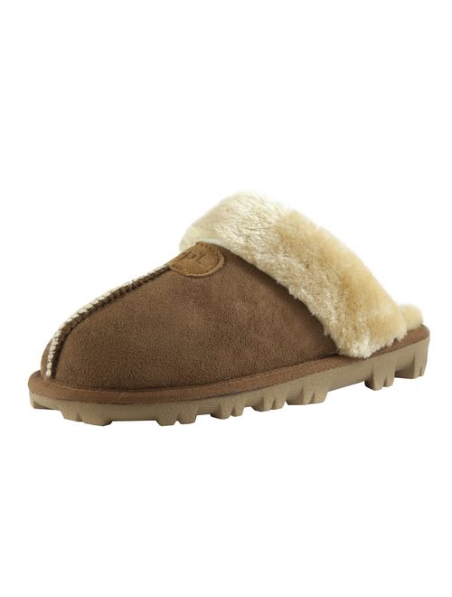 CLPP'LI Womens Slip on Faux Fur Warm Winter Mules Fluffy Suede Comfy Slippers