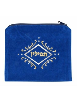 aJudaica Velvet Tallit Bag Gold and White Swirl Design with Protective Plastic Bag