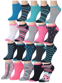 Tipi Toe Women's 20 Pairs Colorful Patterned Low Cut/No Show Socks