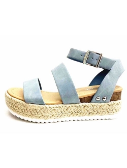 Clip Womens Casual Espadrilles Trim Flatform Studded Wedge