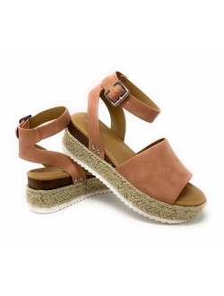 Clip Womens Casual Espadrilles Trim Flatform Studded Wedge