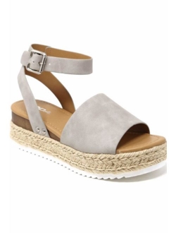 Clip Womens Casual Espadrilles Trim Flatform Studded Wedge