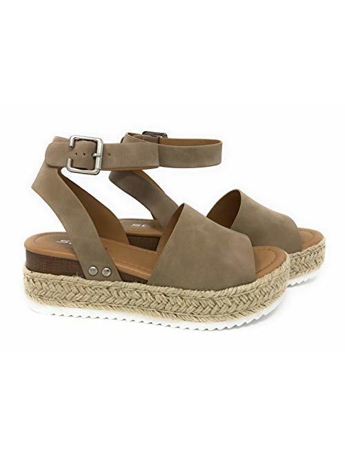 SODA Clip Womens Casual Espadrilles Trim Flatform Studded Wedge