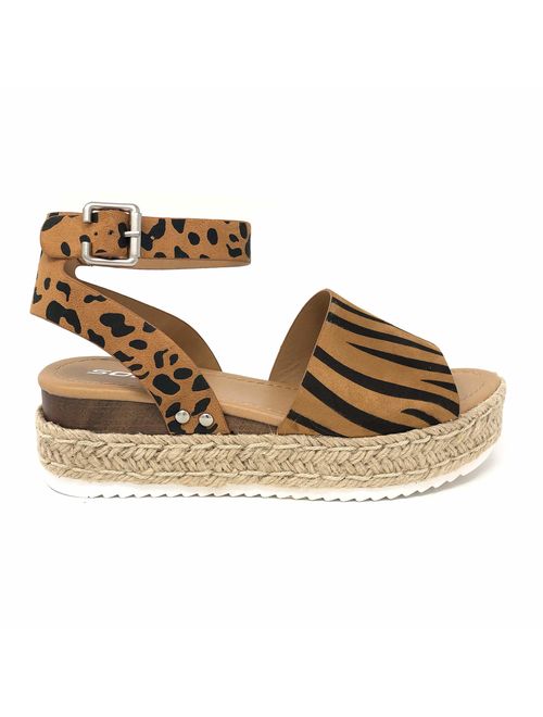 SODA Clip Womens Casual Espadrilles Trim Flatform Studded Wedge