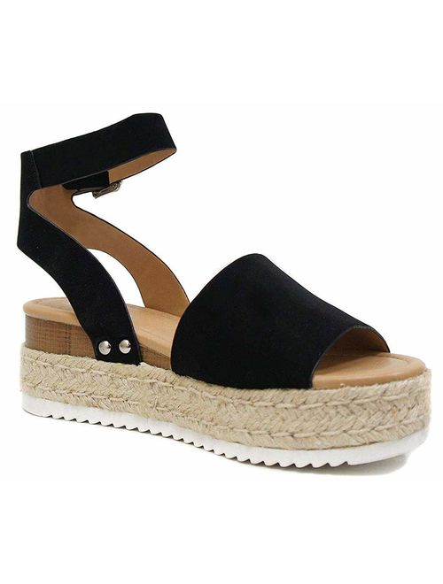 SODA Clip Womens Casual Espadrilles Trim Flatform Studded Wedge